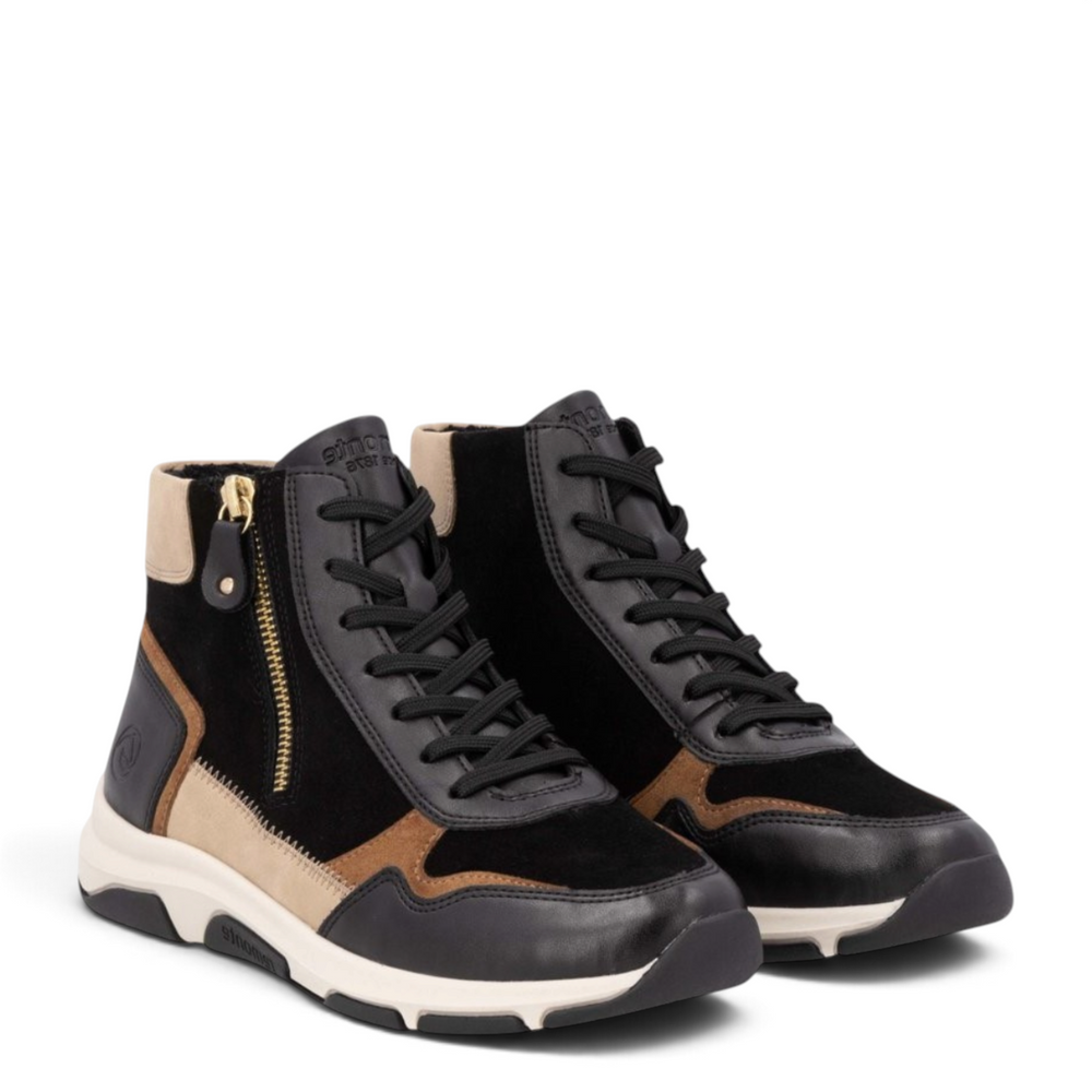 ada-shoes.ro Remonte black suede and leather high-top sneakers with side zipper and lace-up closure