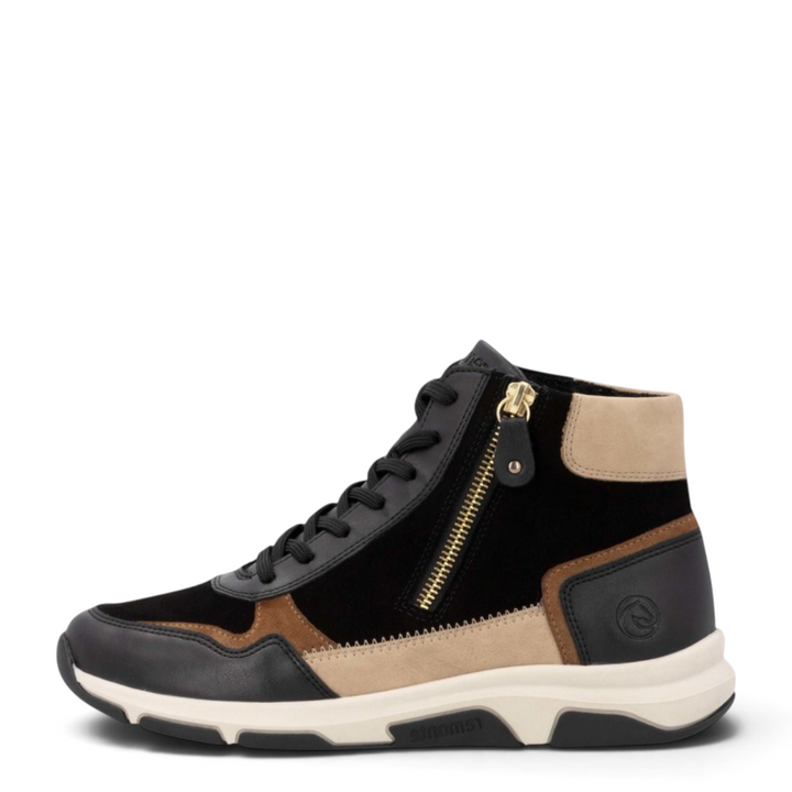 ada-shoes.ro Remonte black suede and leather high-top sport sneakers with side zipper and lace-up closure