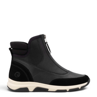 ada-shoes.ro Remonte black casual ankle boots with front zipper, textile upper, and flexible white sole