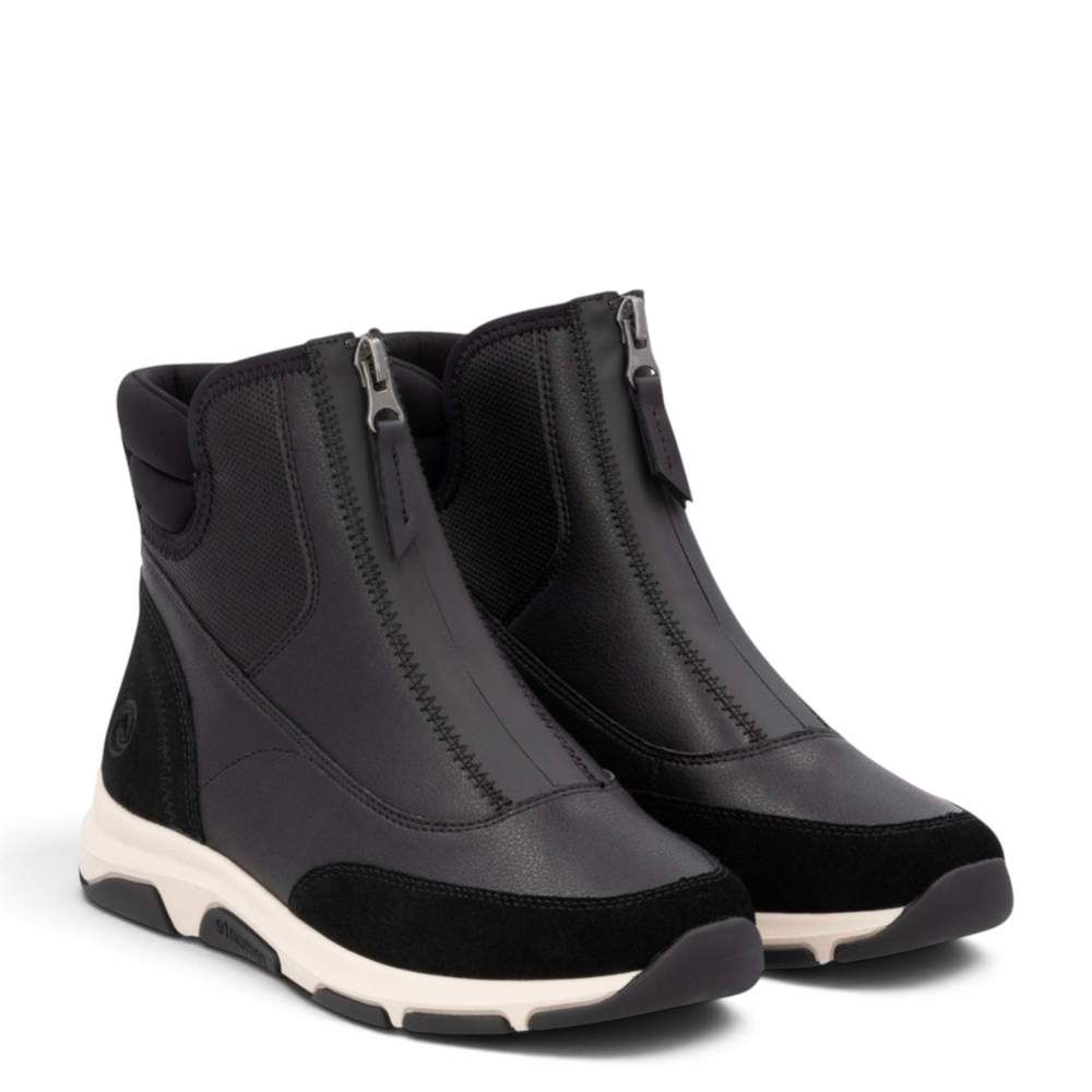 ada-shoes.ro Remonte black casual ankle boots with front zipper, textile upper, and flexible white sole