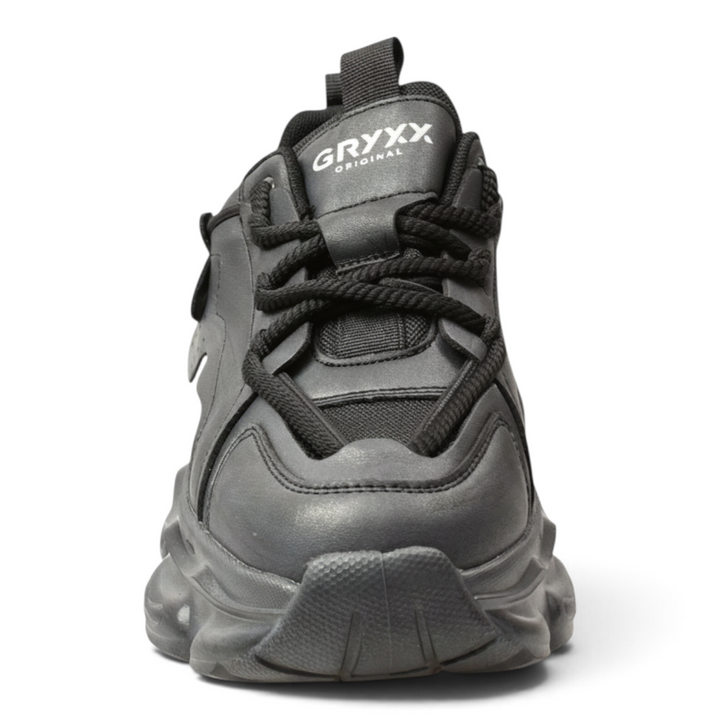 ada-shoes.ro Gryxx F7801-G black chunky sneakers with thick textured soles and lace-up closure