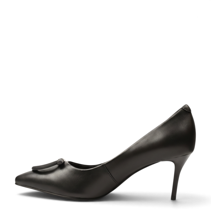 ada-shoes.ro Epica black leather stiletto pumps with a pointed toe and decorative bow detail on the front