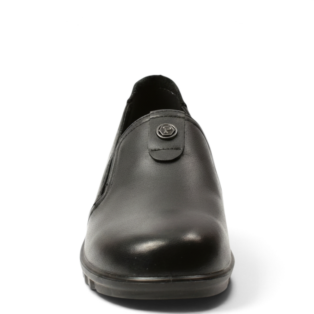 ada-shoes.ro Pass Collection black leather casual slip-on shoes with metallic logo detail