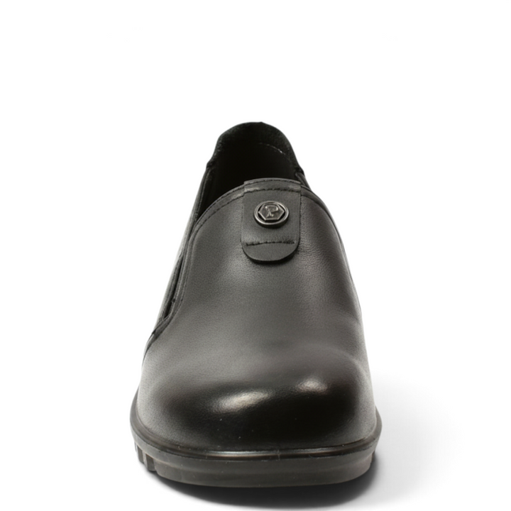 ada-shoes.ro Pass Collection black leather casual slip-on shoes with metallic logo detail