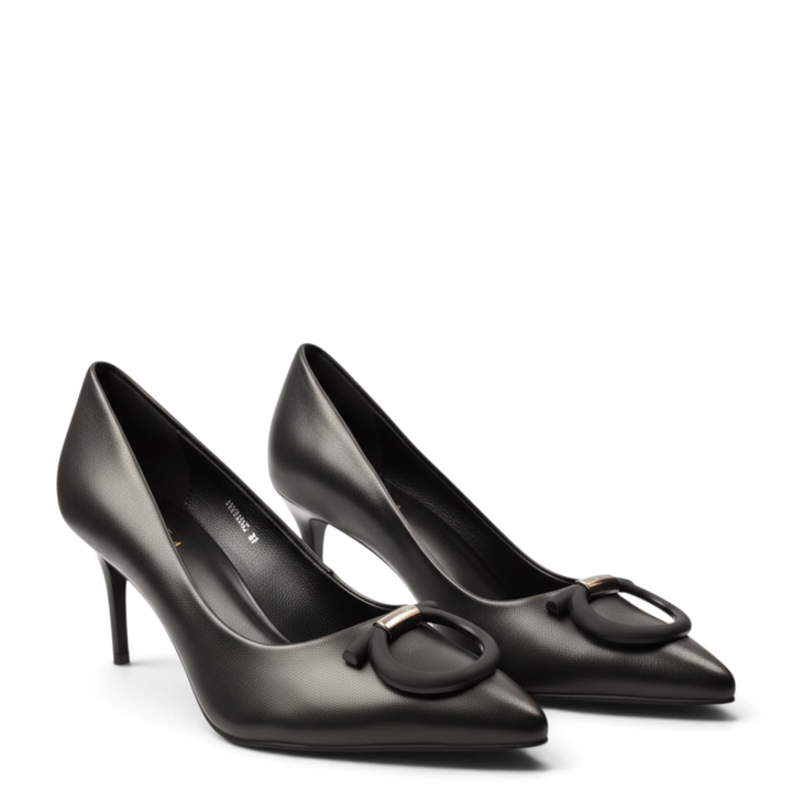 ada-shoes.ro Epica black leather stiletto pumps with a pointed toe and decorative buckle detail