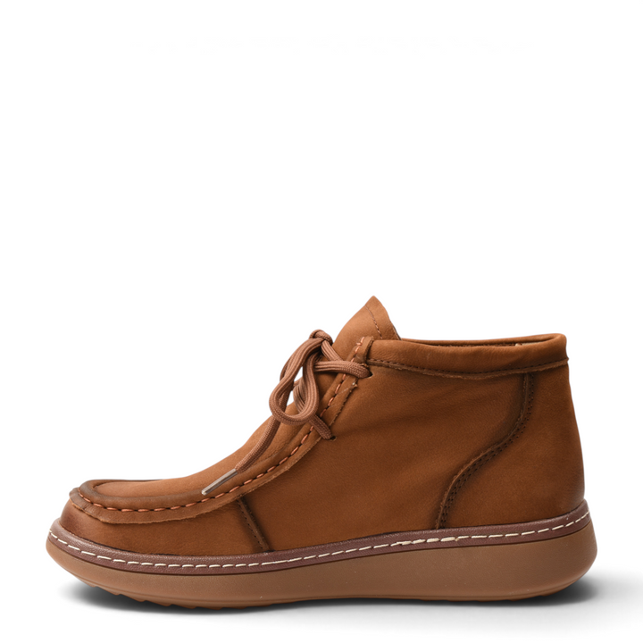 ada-shoes.ro brown suede moccasin-style ankle boots with laces and flexible sole, side view