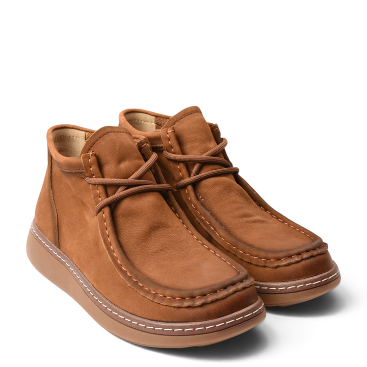 ada-shoes.ro brown suede moccasin-style ankle boots with lace-up closure and flexible flat soles