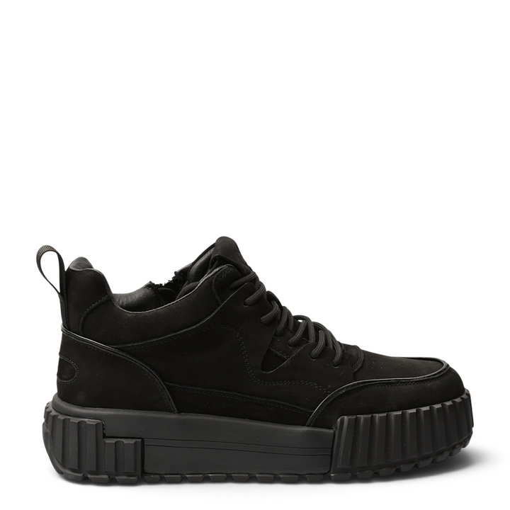 ada-shoes.ro black nubuck leather casual boots with lace-up closure, side zipper, and chunky anti-slip platform sole