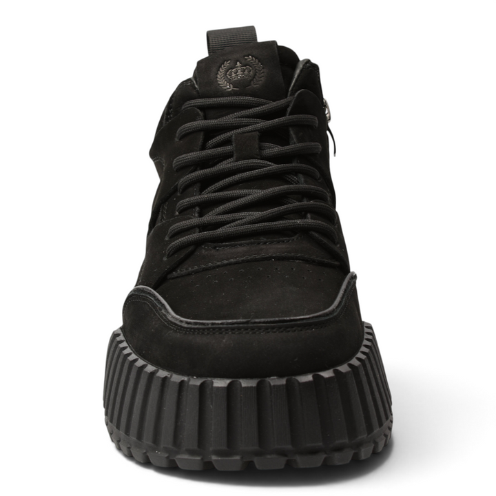 ada-shoes.ro black nubuck leather casual boots with lace-up closure and chunky anti-slip sole