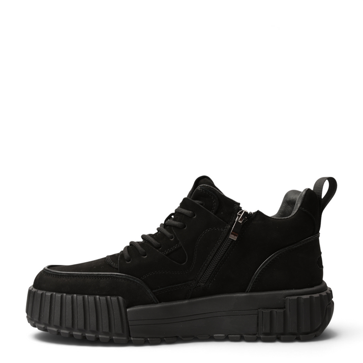 ada-shoes.ro black nubuck leather casual boots with side zipper, laces, and a thick anti-slip platform sole.