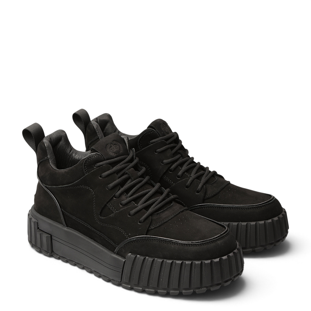 ada-shoes.ro black nubuck leather casual boots with lace-up closure and chunky antislip platform sole