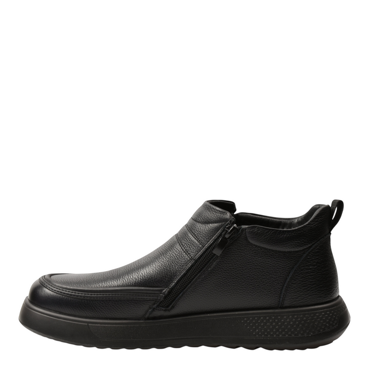 ada-shoes.ro Feeling black leather ankle boots for men with side zipper, elastic insert, and thick rubber sole.