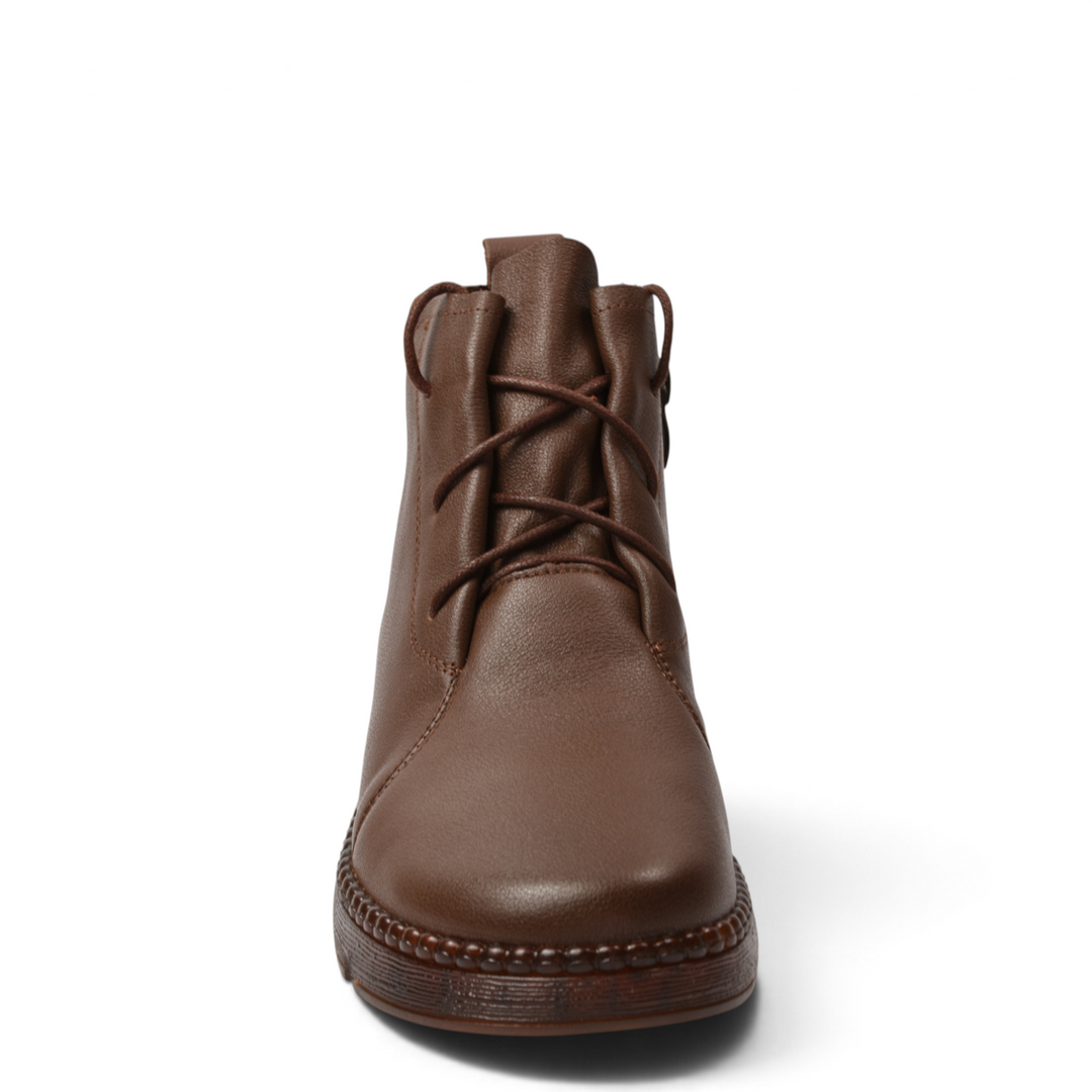 ada-shoes.ro brown leather casual ankle boots with laces and side zipper for women