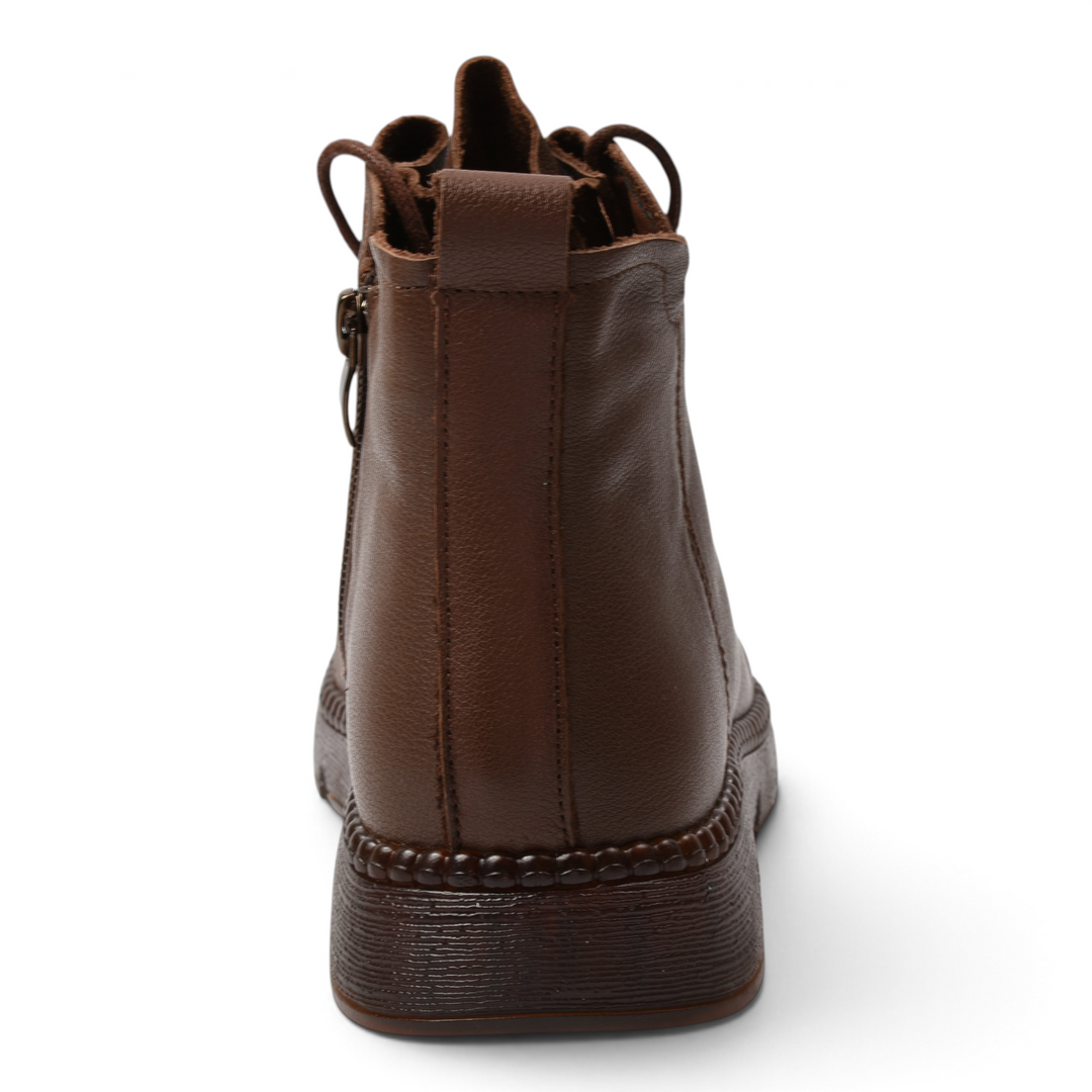 ada-shoes.ro brown leather casual ankle boots with side zipper and flexible sole, back view