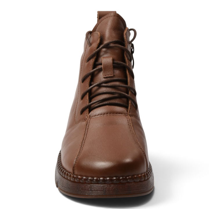 ada-shoes.ro brown leather casual ankle boots with laces and side zipper for women
