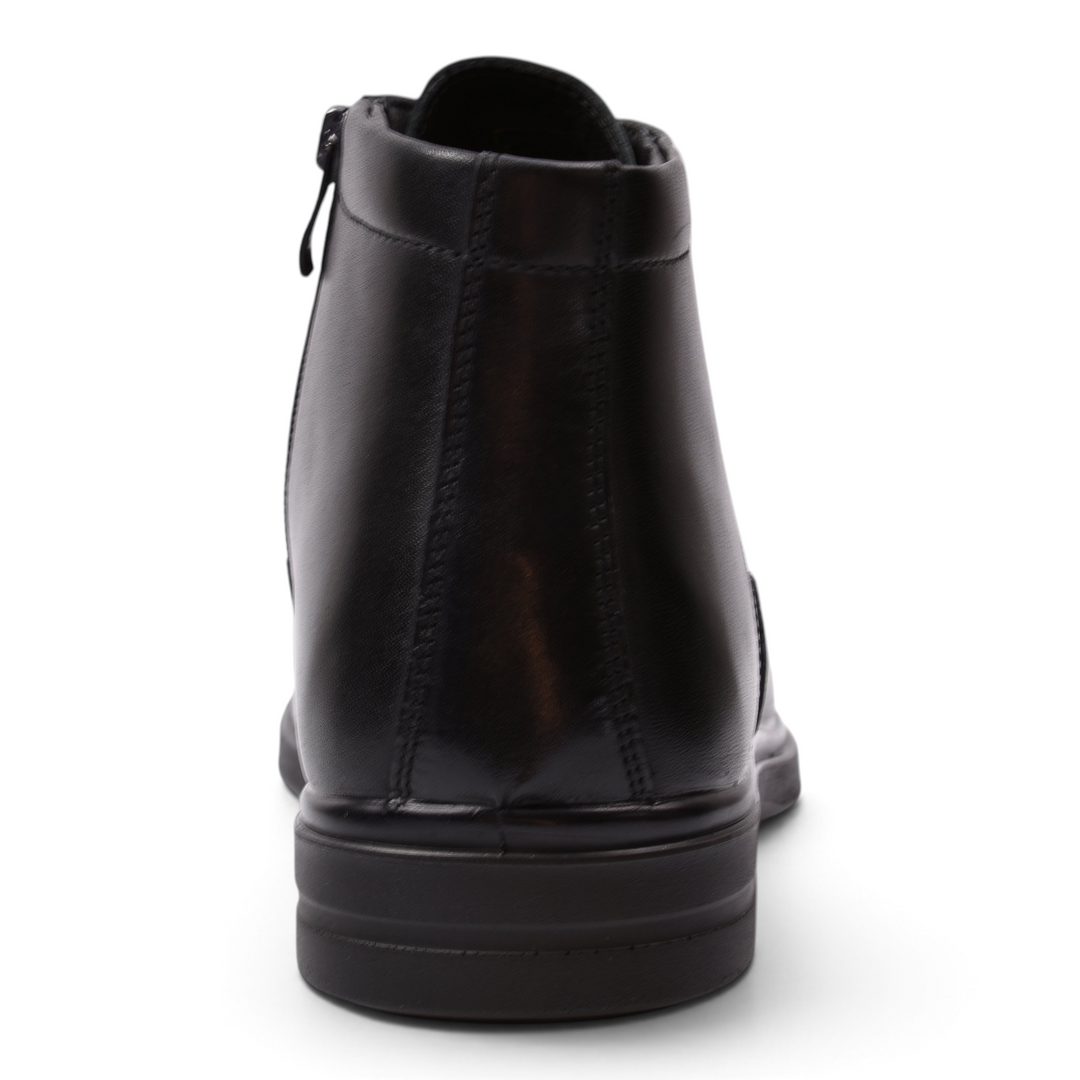 ada-shoes.ro black leather ankle boots for men with a smooth finish and side zipper, viewed from the back