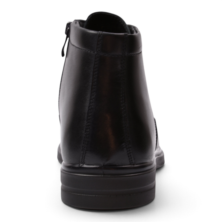 ada-shoes.ro black leather ankle boots for men with a smooth finish and side zipper, viewed from the back