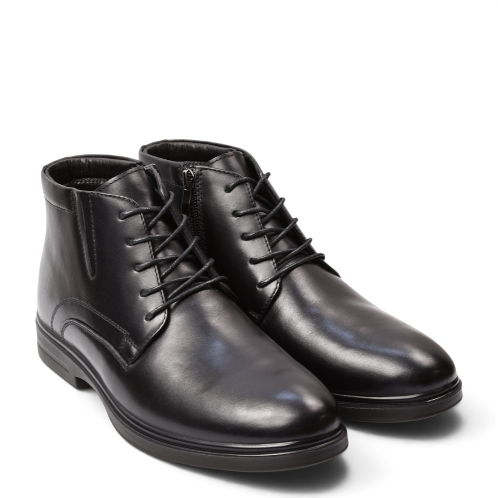 ada-shoes.ro black leather ankle boots for men with laces, side zipper, and minimalist design for smart-casual wear