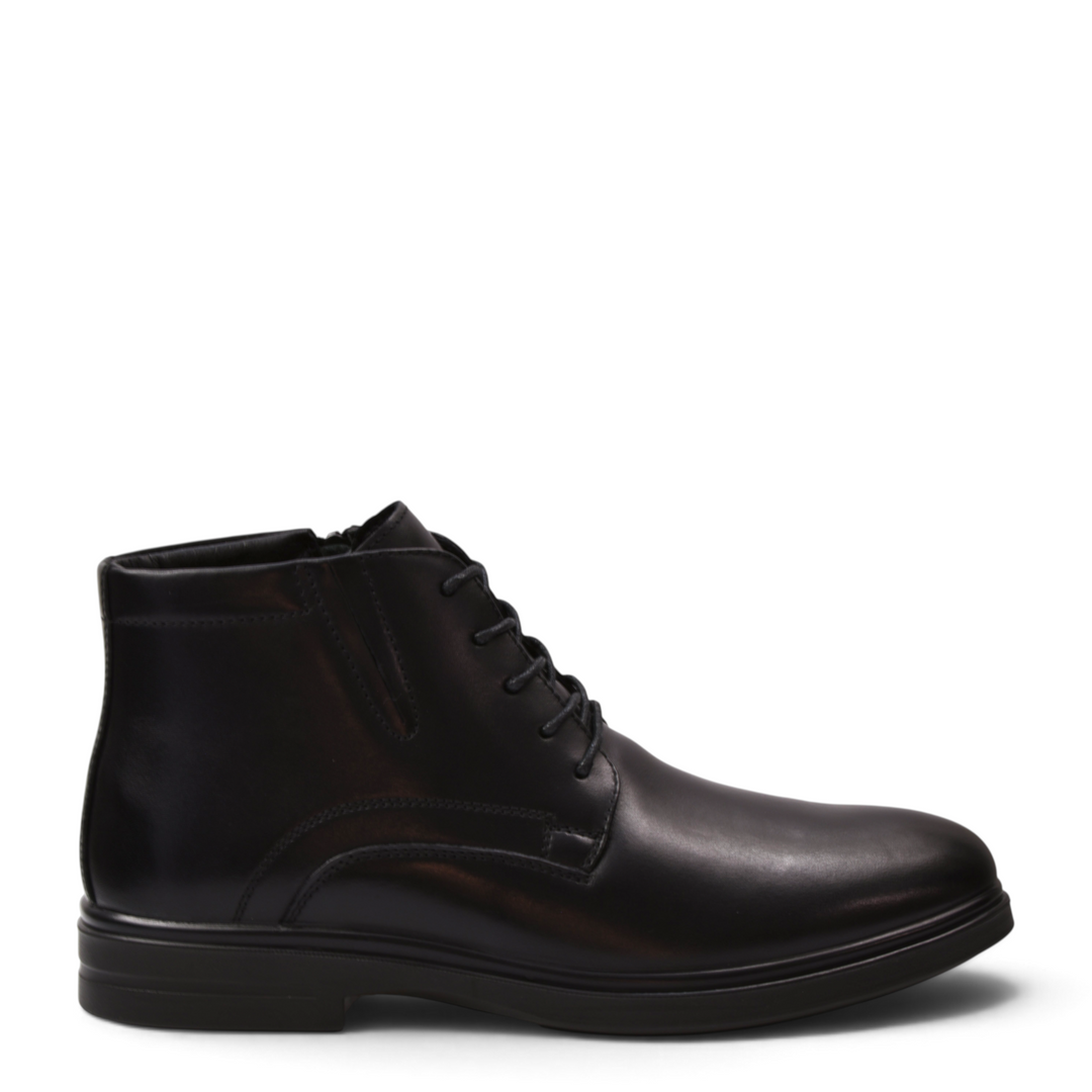 ada-shoes.ro Goretti black leather ankle boots with side zipper, laces, and minimalist design for men