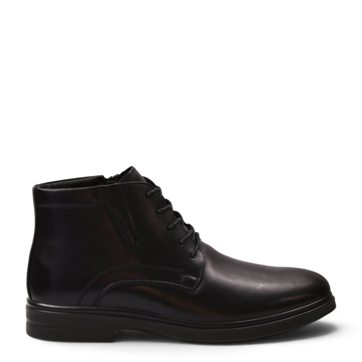 ada-shoes.ro Goretti black leather ankle boots with side zipper, laces, and minimalist design for men