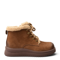 ada-shoes.ro brown suede ankle boots with faux fur lining, thick sole, and lace-up closure for casual winter wear