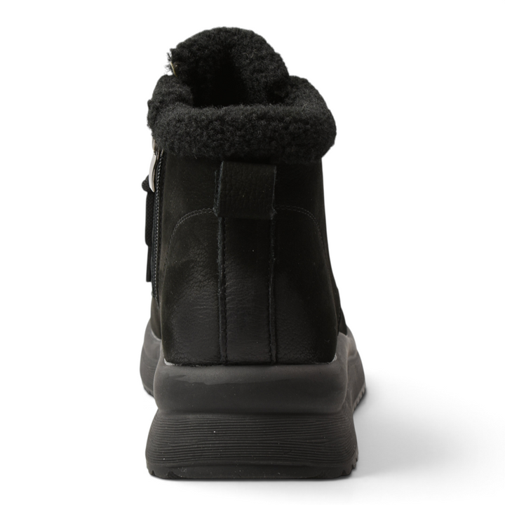 ada-shoes.ro black suede ankle boots with faux fur collar and thick sole, back view