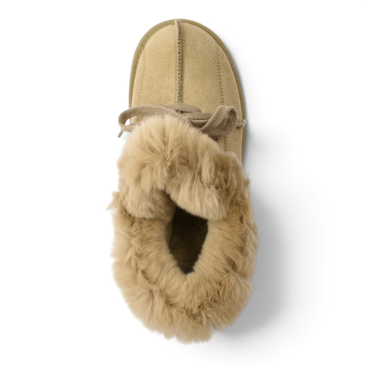 ada-shoes.ro beige suede ankle boots with fluffy faux fur lining and lace-up closure for winter comfort