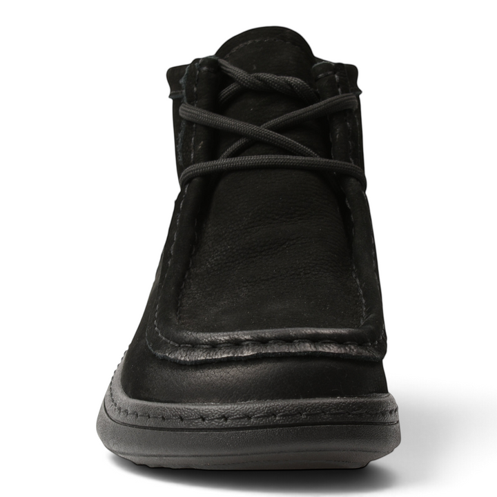 ada-shoes.ro FEELING black suede moccasin ankle boots with lace-up closure and decorative stitching