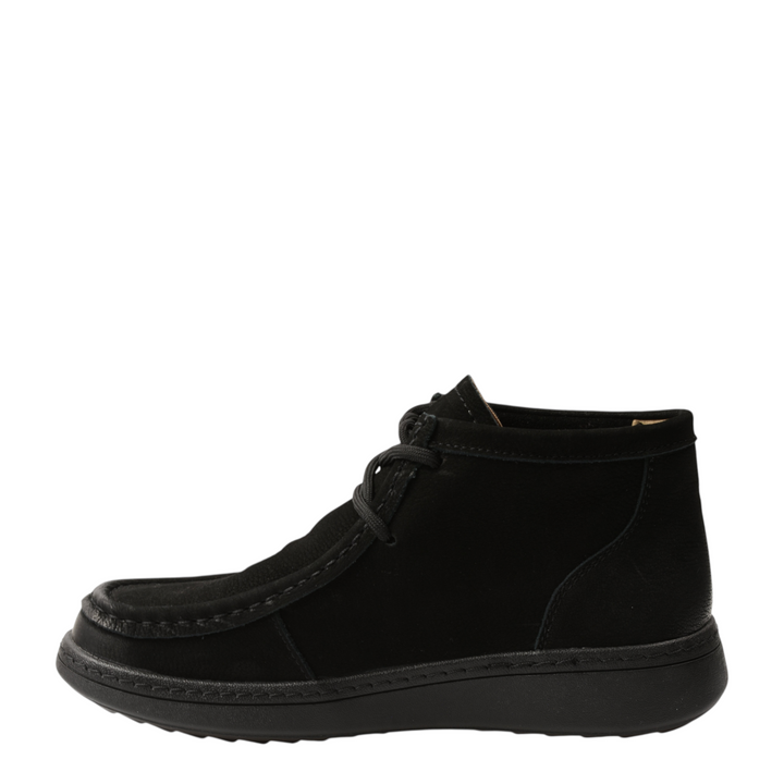 ada-shoes.ro FEELING black suede moccasin-style ankle boots with lace-up closure and flexible flat sole