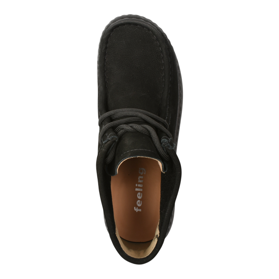 ada-shoes.ro FEELING black suede moccasin-style ankle boots with laces, top-down view