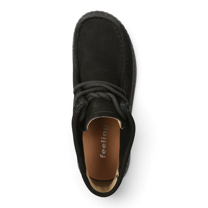 ada-shoes.ro FEELING black suede moccasin-style ankle boots with laces, top-down view