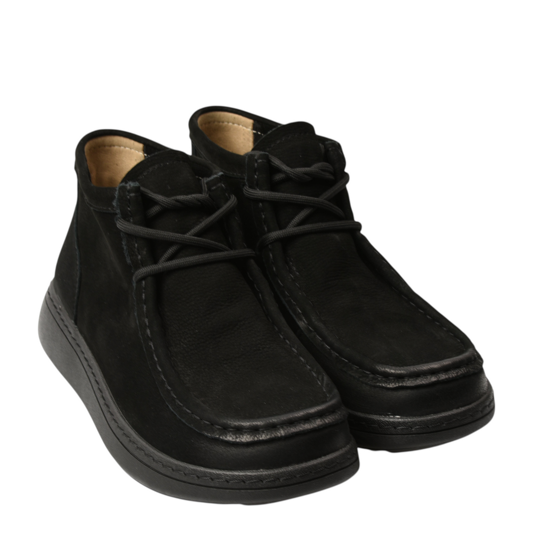 ada-shoes.ro FEELING black suede moccasin-style ankle boots with laces and decorative stitching
