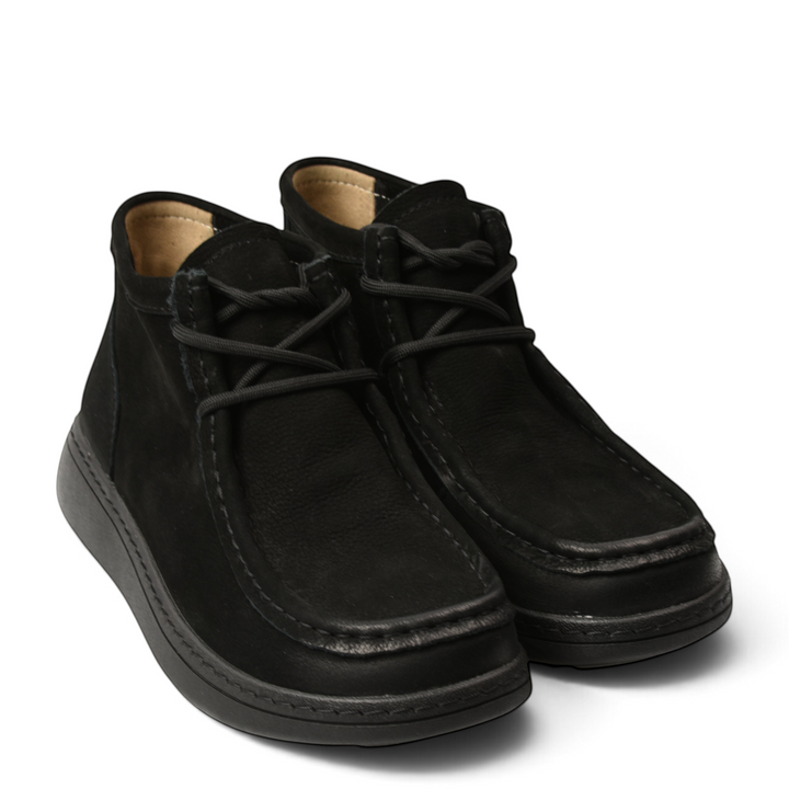 ada-shoes.ro FEELING black suede moccasin-style ankle boots with laces and decorative stitching