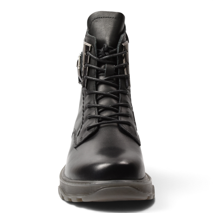 ada-shoes.ro black leather casual ankle boots for women with laces, side zipper, and a flexible 3 cm sole