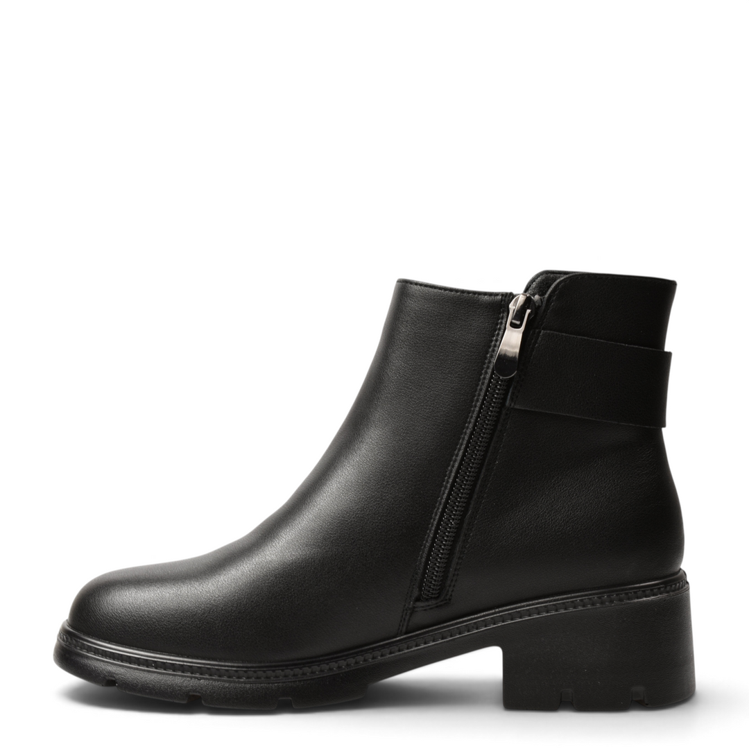 ada-shoes.ro black leather casual ankle boots with side zipper and comfortable low block heel