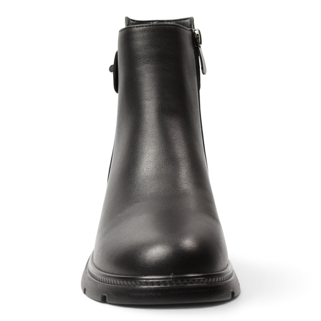 ada-shoes.ro black leather casual ankle boots for women with side zipper and flexible sole