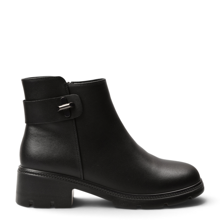 ada-shoes.ro black leather casual ankle boots with side zipper and decorative strap detail