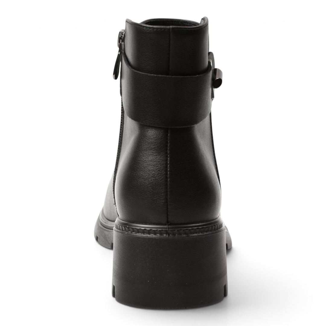 Back view of ada-shoes.ro black leather casual ankle boots with a side zipper and a comfortable low block heel.