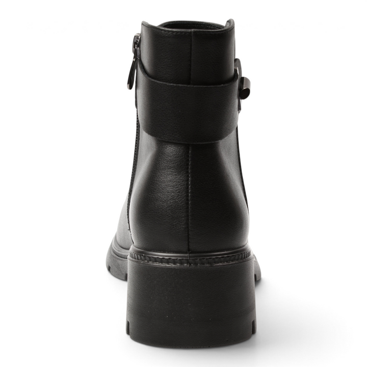 Back view of ada-shoes.ro black leather casual ankle boots with a side zipper and a comfortable low block heel.