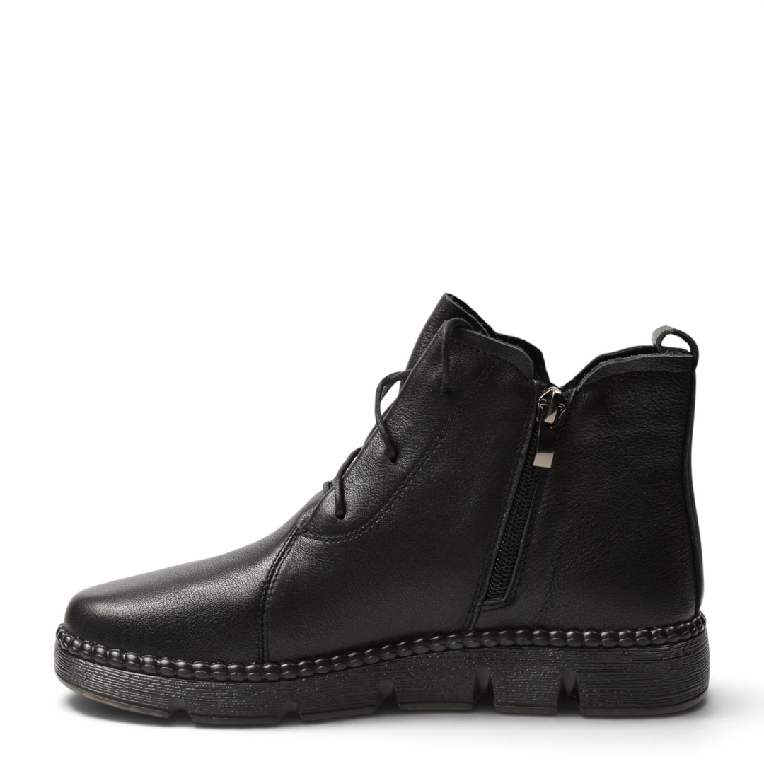 ada-shoes.ro black leather casual ankle boots with side zipper and laces for women