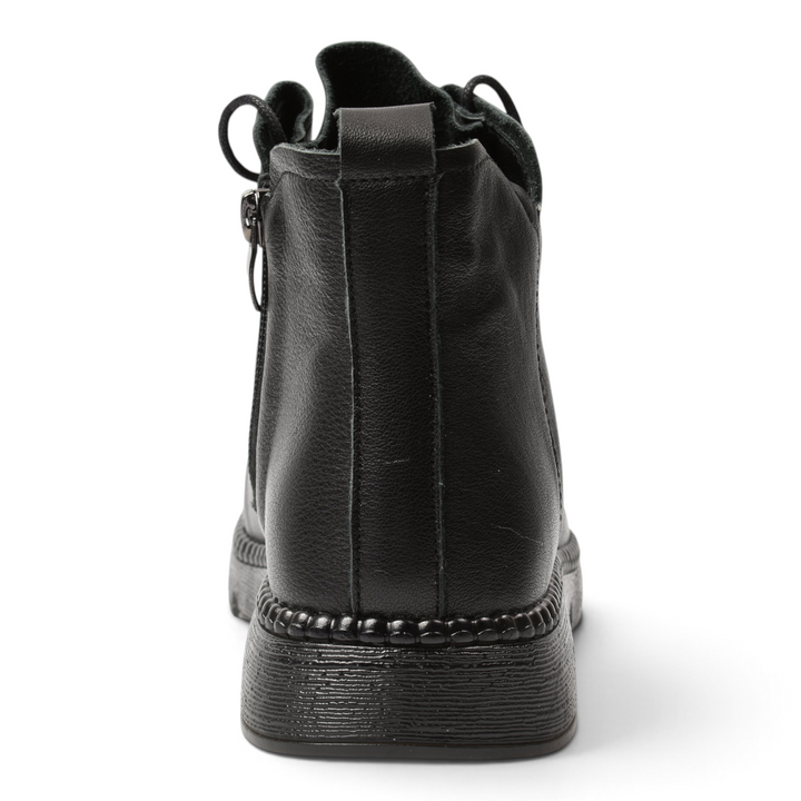 Back view of ada-shoes.ro black leather casual ankle boots with side zipper and textured sole