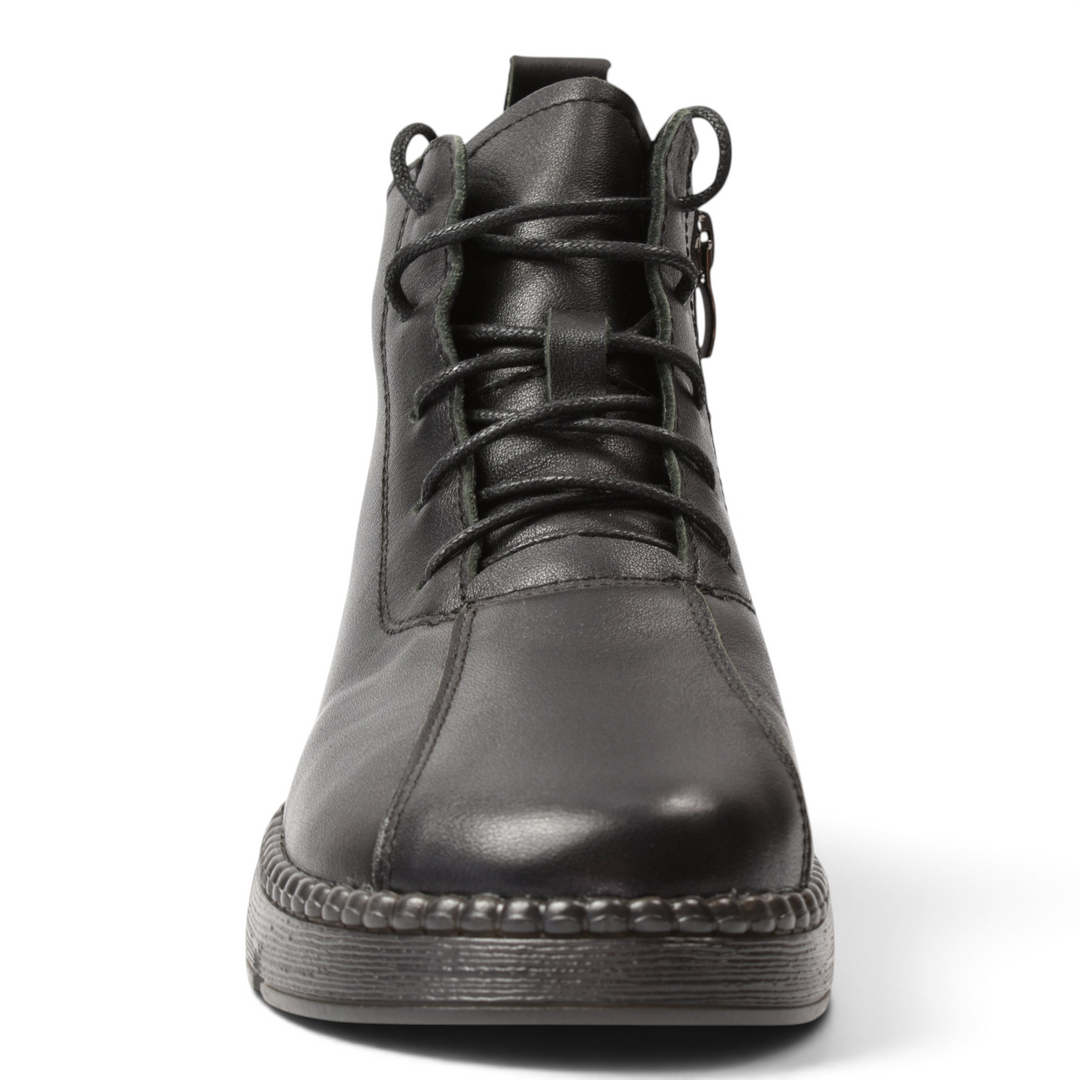 ada-shoes.ro black leather casual ankle boots with laces and side zipper for women
