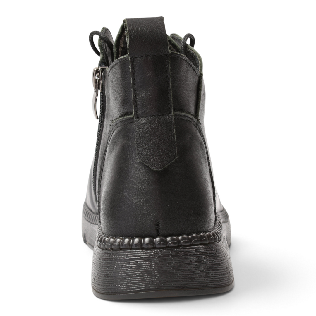 Back view of ada-shoes.ro black leather casual ankle boots with side zipper and flexible sole