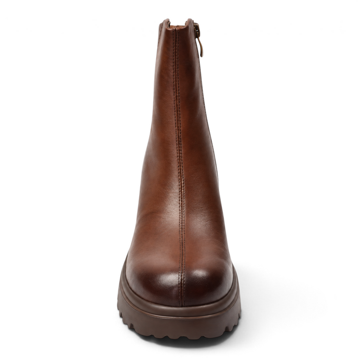 ada-shoes.ro brown leather casual ankle boots with a chunky sole and side zipper for women