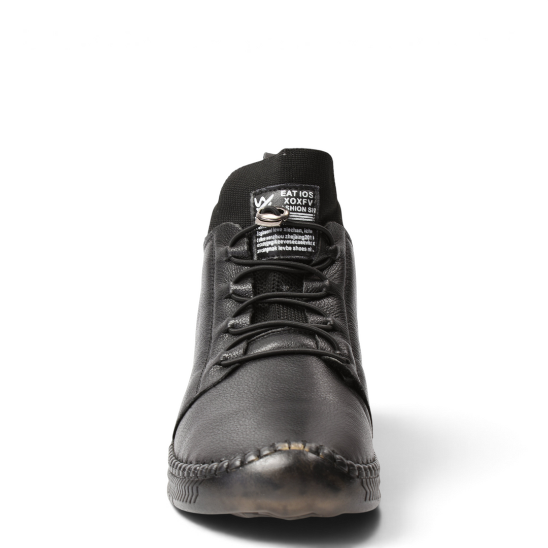 ada-shoes.ro black leather casual ankle boots with elastic laces and flexible sole for women