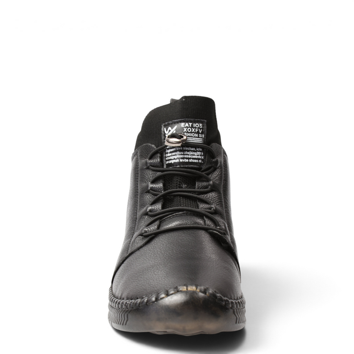 ada-shoes.ro black leather casual ankle boots with elastic laces and flexible sole for women