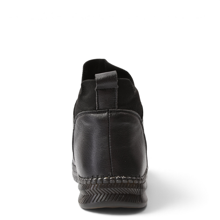 Back view of ada-shoes.ro black leather casual ankle boots with a flexible textured sole and pull tab