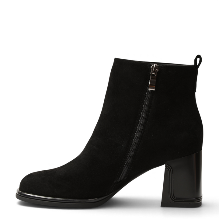 ada-shoes.ro black suede ankle boots with a stable block heel and side zipper for a stylish office look