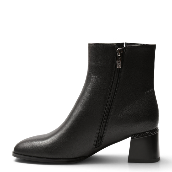 ada-shoes.ro Epica black leather ankle boots with a mid-block heel and side zipper closure