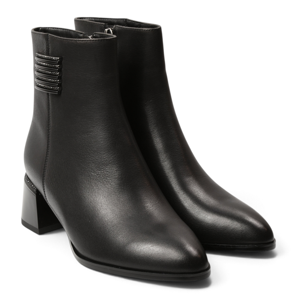 ada-shoes.ro black leather ankle boots with a block heel and decorative metallic side detail